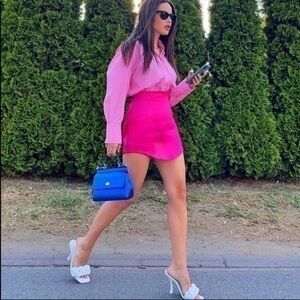 ZARA SATIN EFFECT MINI SKIRT FUCHSIA High waist  4886/041